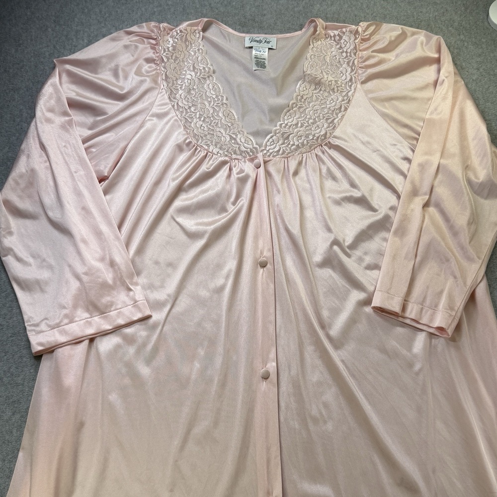 Vanity Fair Pink Nylon Long Robe Nightgown Lace Trim Vintage Style L